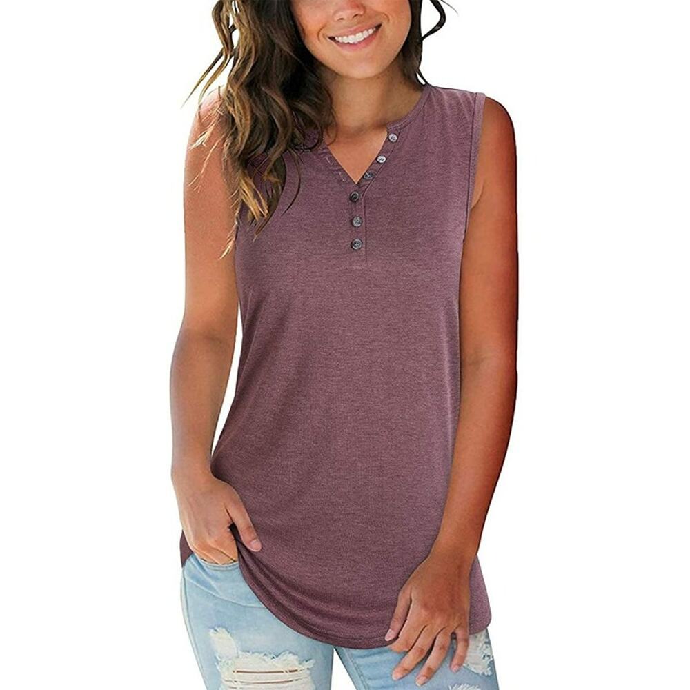 GOOTUCH Dark Red Henley Tank Top V-Neck Sleeveless Loose Fit Casual Size Medium